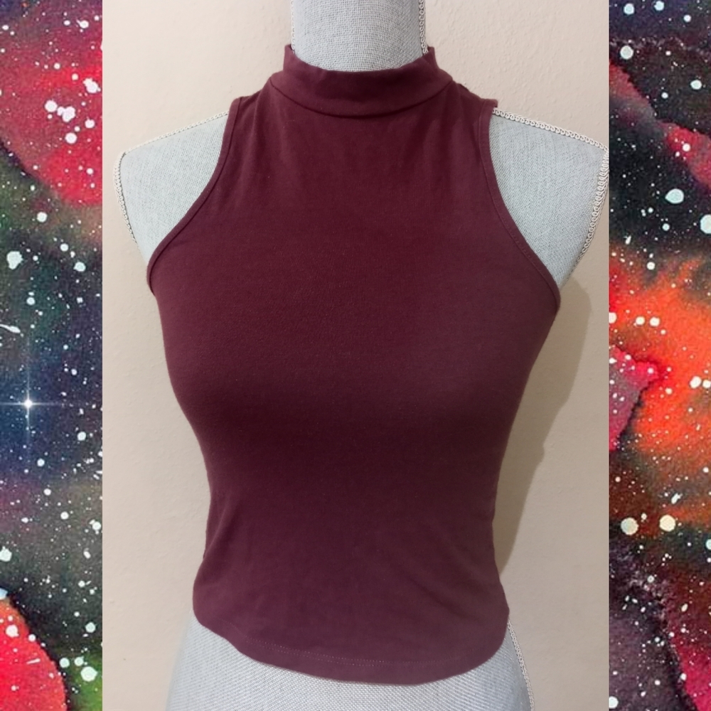 Full Tilt Burgundy Mock Neck Crop Top